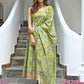 Janasya Women's Mustard Cotton Printed Kurta With Pant And Dupatta | Swadesiicart