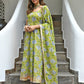 Janasya Women's Mustard Cotton Printed Kurta With Pant And Dupatta | Swadesiicart