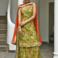 Janasya Women's Green Cotton Floral Block Print Kurta With Palazzo And Dupatta | Swadesiicart