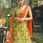 Janasya Women's Green Cotton Floral Block Print Kurta With Palazzo And Dupatta | Swadesiicart