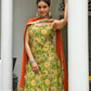 Janasya Women's Green Cotton Floral Block Print Kurta With Palazzo And Dupatta | Swadesiicart