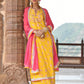 Janasya Women's Yellow Cotton Embroidered Kurta With Palazzo And Dupatta | Swadesiicart
