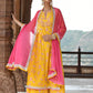 Janasya Women's Yellow Cotton Embroidered Kurta With Palazzo And Dupatta | Swadesiicart