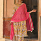 Janasya Women's Yellow Cotton Floral Print Kurta With Palazzo And Dupatta | Swadesiicart