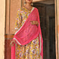 Janasya Women's Yellow Cotton Floral Print Kurta With Palazzo And Dupatta | Swadesiicart