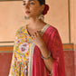 Janasya Women's Yellow Cotton Floral Print Kurta With Palazzo And Dupatta | Swadesiicart