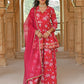 Janasya Women's Pink Cotton Floral Block Print Short Kurta With Sharara And Dupatta | Swadesiicart