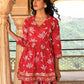 Janasya Women's Pink Cotton Floral Block Print Short Kurta With Sharara And Dupatta | Swadesiicart