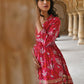 Janasya Women's Pink Cotton Floral Block Print Short Kurta With Sharara And Dupatta | Swadesiicart