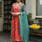 Janasya Women's Red Cotton Floral Block Print Kurta With Palazzo And Dupatta | Swadesiicart