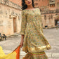 Janasya Women's Light Green Cotton Floral Block Print Kurta With Gharara And Dupatta | Swadesiicart