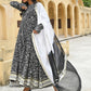 Janasya Women's Black Cotton Floral Print Kurta With Palazzo And Dupatta | Swadesiicart