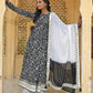 Janasya Women's Black Cotton Floral Print Kurta With Palazzo And Dupatta | Swadesiicart