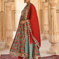 Janasya Women's Sea Green Cotton Floral Block Print Kurta With Pant And Dupatta | Swadesiicart