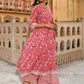 Janasya Women's Red Cotton Floral Block Print Kurta With Flared Palazzo And Dupatta | Swadesiicart