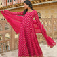Janasya Women's Bright Pink Georgette Foil Print Kurta With Dupatta | Swadesiicart