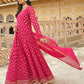 Janasya Women's Bright Pink Georgette Foil Print Kurta With Dupatta | Swadesiicart