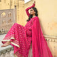 Janasya Women's Bright Pink Georgette Foil Print Kurta With Dupatta | Swadesiicart