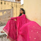 Janasya Women's Bright Pink Georgette Foil Print Kurta With Dupatta | Swadesiicart