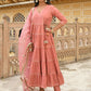 Janasya Women's Dusty Rose Cotton Embellished Kurta With Pant And Dupatta | Swadesiicart