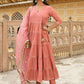 Janasya Women's Dusty Rose Cotton Embellished Kurta With Pant And Dupatta | Swadesiicart