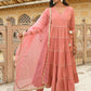 Janasya Women's Dusty Rose Cotton Embellished Kurta With Pant And Dupatta | Swadesiicart