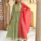 Janasya Women's Pastel Green Cotton Solid Kurta With Pant And Dupatta | Swadesiicart
