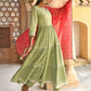Janasya Women's Pastel Green Cotton Solid Kurta With Pant And Dupatta | Swadesiicart