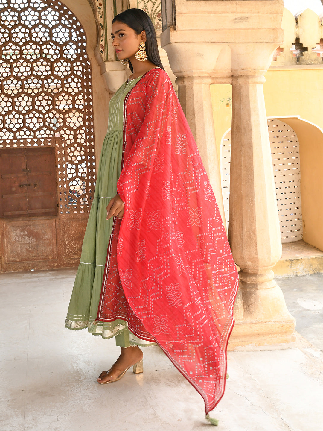 Janasya Women's Pastel Green Cotton Solid Kurta With Pant And Dupatta | Swadesiicart