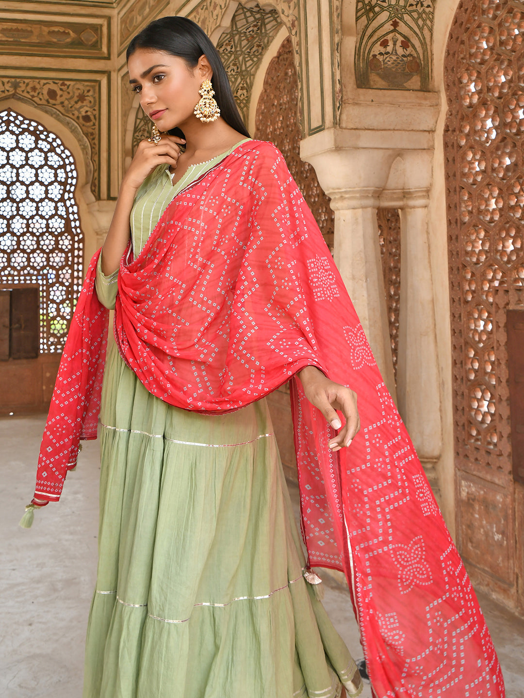 Janasya Women's Pastel Green Cotton Solid Kurta With Pant And Dupatta | Swadesiicart