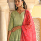 Janasya Women's Pastel Green Cotton Solid Kurta With Pant And Dupatta | Swadesiicart