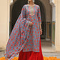 Janasya Women's Sky Blue Cotton Floral Block Print Kurta With Gharara And Dupatta | Swadesiicart