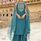 Janasya Women's Teal Green Poly Silk Embroidered Kurta With Sharara And Dupatta | Swadesiicart