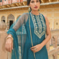 Janasya Women's Teal Green Poly Silk Embroidered Kurta With Sharara And Dupatta | Swadesiicart