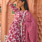 Janasya Women's White Cotton Floral Print Kurta With Palazzo And Dupatta | Swadesiicart