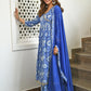 Janasya Women's Blue Cotton Floral Block Print Kurta With Flared Palazzo And Dupatta | Swadesiicart