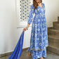 Janasya Women's Blue Cotton Floral Block Print Kurta With Flared Palazzo And Dupatta | Swadesiicart