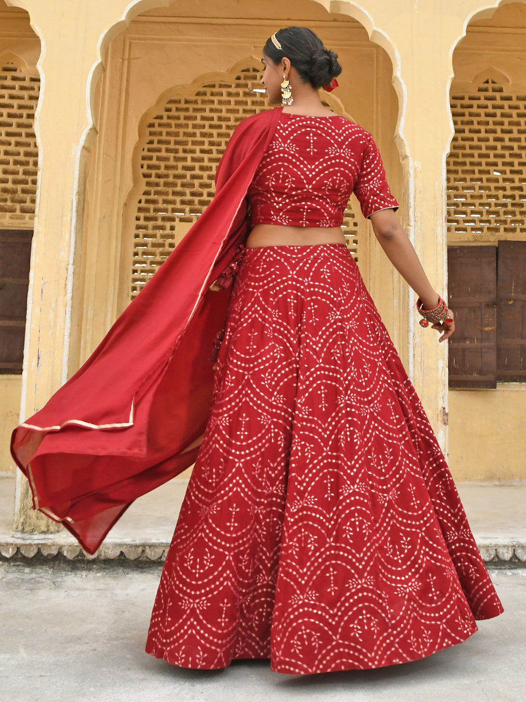 Janasya Women's Maroon Rayon Ethnic Motifs Foil Print Lehenga Choli With Dupatta | Swadesiicart