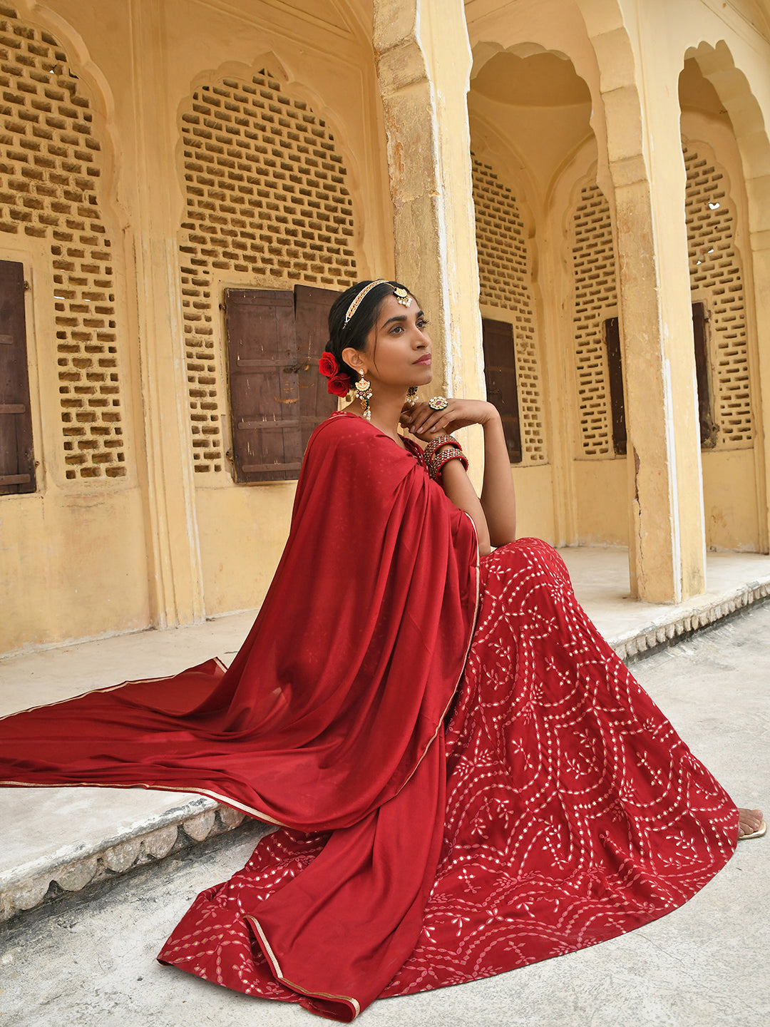 Janasya Women's Maroon Rayon Ethnic Motifs Foil Print Lehenga Choli With Dupatta | Swadesiicart