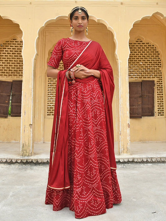 Janasya Women's Maroon Rayon Ethnic Motifs Foil Print Lehenga Choli With Dupatta | Swadesiicart