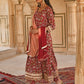 Janasya Women's Maroon Cotton Floral Block Print Kurta With Pant And Dupatta | Swadesiicart