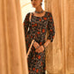 Janasya Women's Black Cotton Floral Block Print Kurta With Flared Palazzo And Dupatta | Swadesiicart