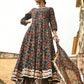 Janasya Women's Black Cotton Floral Block Print Kurta With Flared Palazzo And Dupatta | Swadesiicart