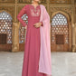 Janasya Women's Old Rose Georgette Embroidered Kurta With Dupatta | Swadesiicart