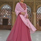 Janasya Women's Old Rose Georgette Embroidered Kurta With Dupatta | Swadesiicart