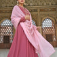 Janasya Women's Old Rose Georgette Embroidered Kurta With Dupatta | Swadesiicart