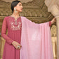 Janasya Women's Old Rose Georgette Embroidered Kurta With Dupatta | Swadesiicart