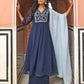 Janasya Women's Navy Blue Georgette Embroidered Kurta With Flared Palazzo And Dupatta | Swadesiicart