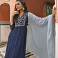 Janasya Women's Navy Blue Georgette Embroidered Kurta With Flared Palazzo And Dupatta | Swadesiicart