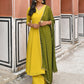 Janasya Women's Yellow Georgette Solid Kurta With Palazzo And Dupatta | Swadesiicart